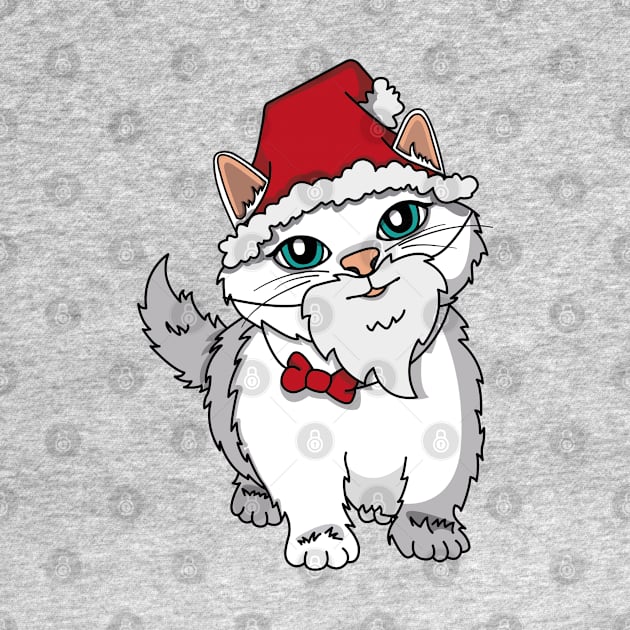 Santa Kitten, white kitten dressed as Santa Claus. by Greeny Designs